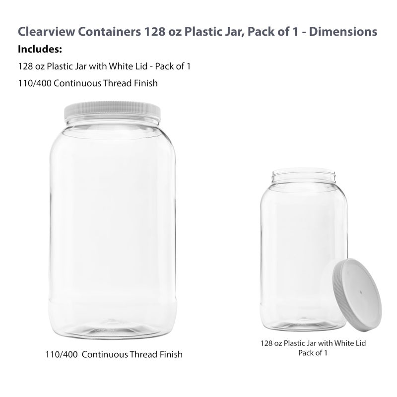 CLEARVIEW CONTAINERS Plastic Storage Shatter Proof Jars with Leak Proof Lids, BPA Free, Hand Wash Only (128oz, 1PK White) - Image 2